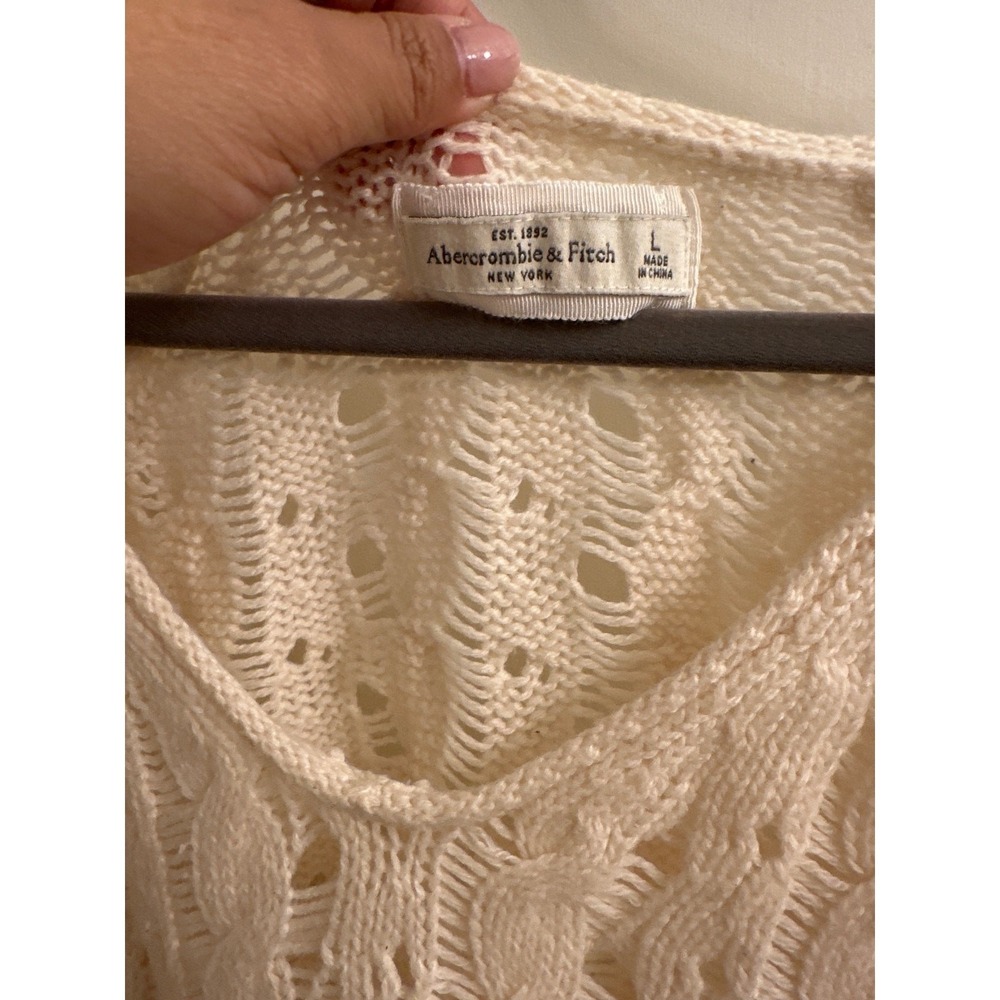 Abercrombie & Fitch Wool Blend Open Knit Sweater Coastal Grandma  Layer L - Picture 4 of 6